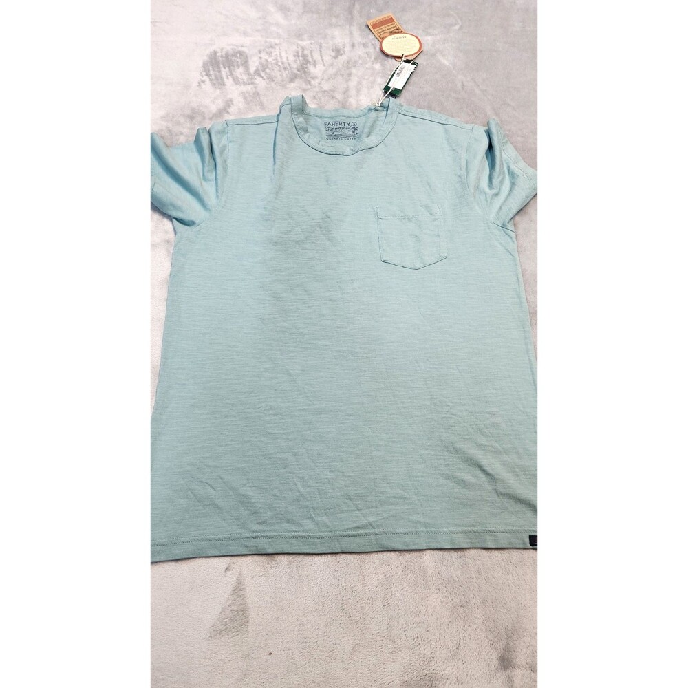 Faherty Sunwashed T Shirt‎ Mens Small Crewneck Organic Cotton Pocket Teal Tee